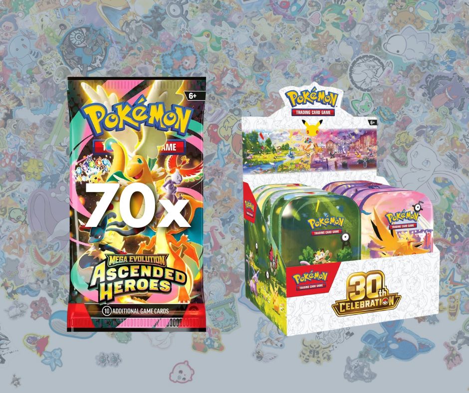 70 PACKS OF ASCENDED HEROES + 30TH TIN DISPLAY - PYE #1