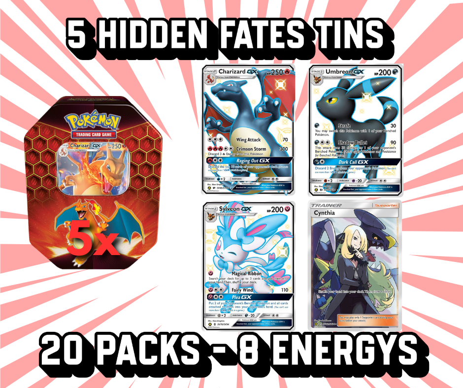 5 HIDDEN FATES TINS | 20 PACKS | PICK YOUR ENERGY