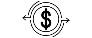 Money symbol in a circle with arrows.