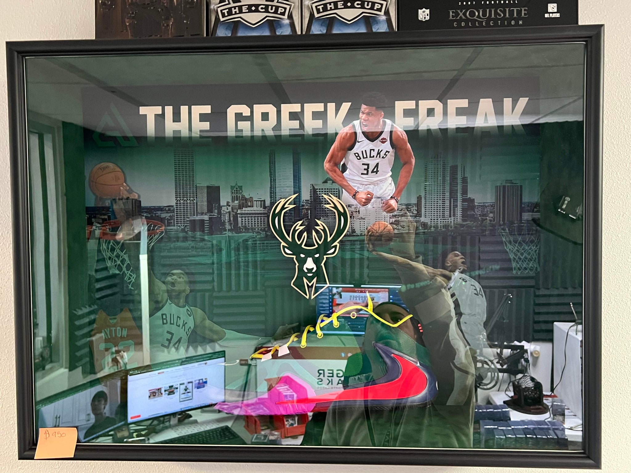 Giannis Antetokounmpo Milwaukee Bucks Art Bashi Framed Autographed Nike Giannis Shoe